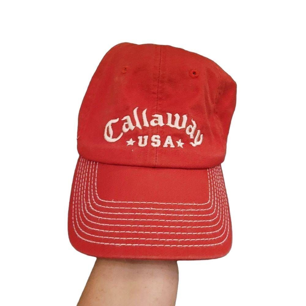 Vintage Callaway Golf Red Cotton Canvas w White USA Stars American Flag Hat